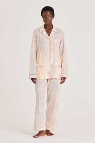 Ultra-Light Cotton Short Pajama Set - Striped - Baby Yellow and Peach