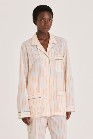 Ultra-Light Cotton Short Pajama Set - Striped - Baby Yellow and Peach