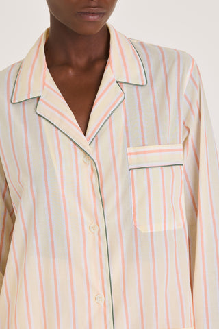 Ultra-Light Cotton Short Pajama Set - Striped - Baby Yellow and Peach