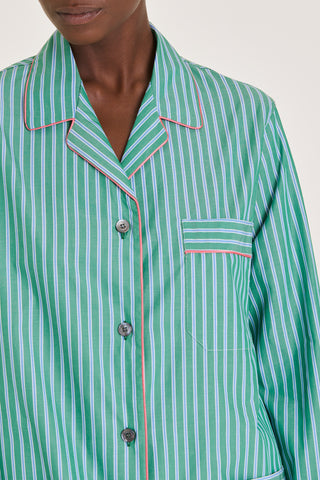 Fine Cotton Pajama Set - Striped - Forest Green and Blue