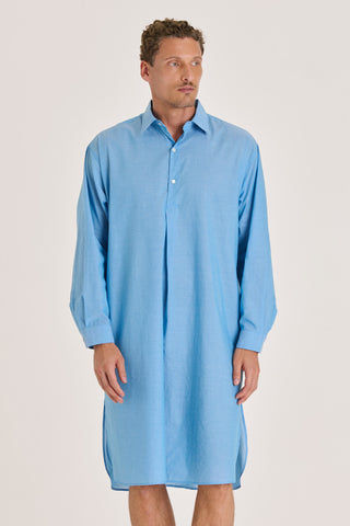 Ultra-Light Cotton Classic Collar Nightshirt - Azure