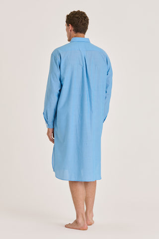 Ultra-Light Cotton Classic Collar Nightshirt - Azure