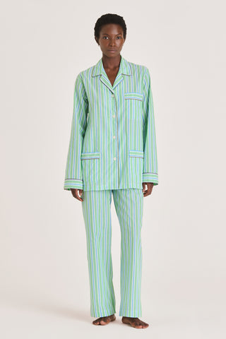 Ultra-Light Cotton Pajama Set - Striped - Kelly Green