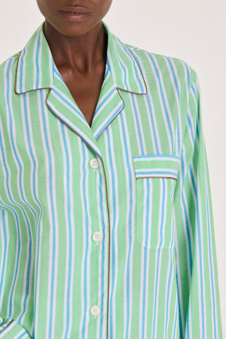 Ultra-Light Cotton Pajama Set - Striped - Kelly Green