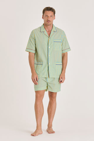 Ultra-Light Cotton Short Pajama Set - Striped - Turquoise and Yellow