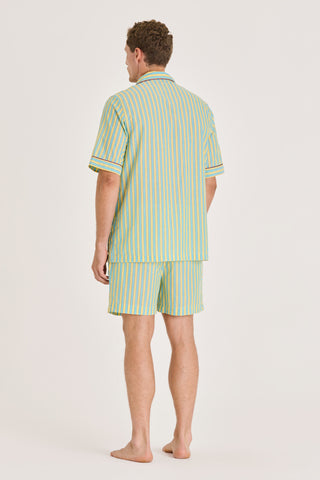 Ultra-Light Cotton Short Pajama Set - Striped - Turquoise and Yellow