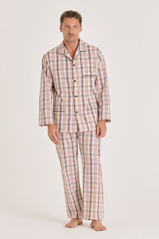 Cotton Pajama Set - Plaid - Oatmeal and Brown