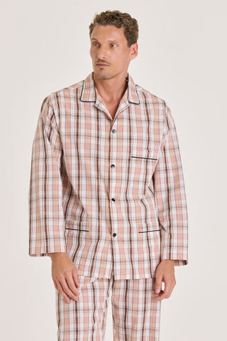 Cotton Pajama Set - Plaid - Oatmeal and Brown