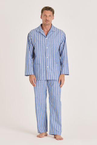 Cotton Pajama Set - Striped - Steel Blue