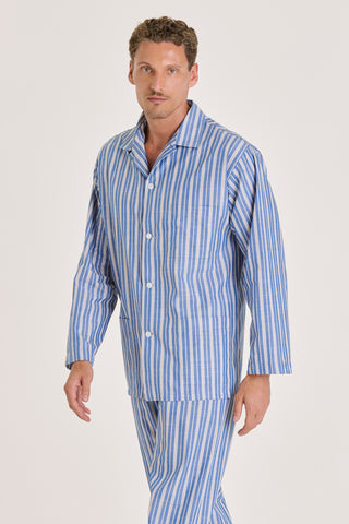 Cotton Pajama Set - Striped - Steel Blue