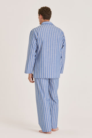 Cotton Pajama Set - Striped - Steel Blue