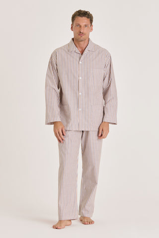 Cotton Pajama Set - Pinstriped - Sand