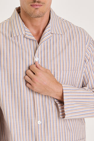 Cotton Pajama Set - Pinstriped - Sand