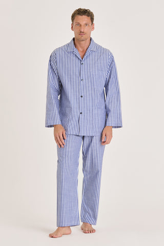 Cotton Pajama Set - Pinstriped - Denim Blue