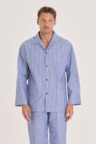 Cotton Pajama Set - Pinstriped - Denim Blue