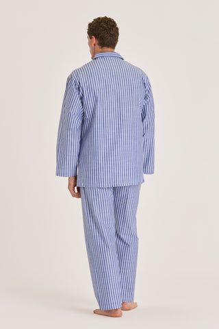 Cotton Pajama Set - Pinstriped - Denim Blue