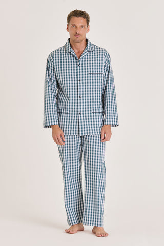 Cotton Pajama Set - Checkered - Petroleum Green