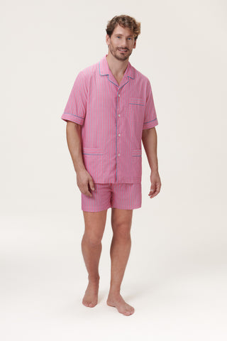 Ultra-Light Cotton Short Pajama Set - Pinstriped - Sunset Pink