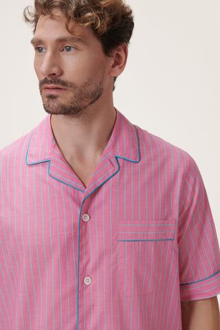Ultra-Light Cotton Short Pajama Set - Pinstriped - Sunset Pink