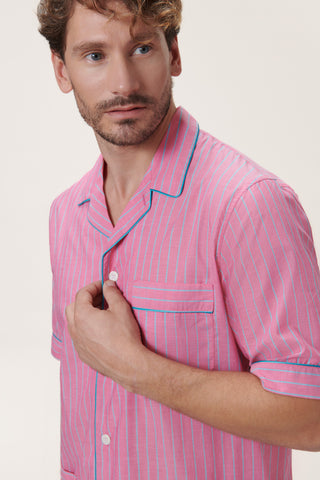 Ultra-Light Cotton Short Pajama Set - Pinstriped - Sunset Pink