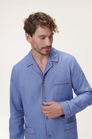 Premium Cotton Flannel Pajama Set - Denim Blue
