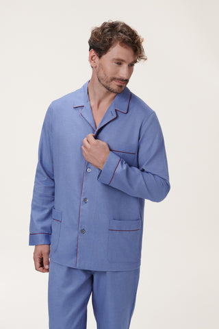 Premium Cotton Flannel Pajama Set - Denim Blue