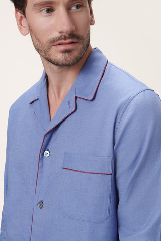Premium Cotton Flannel Pajama Set - Denim Blue