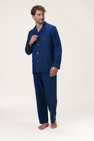 Premium Cotton Flannel Pajama Set - Navy Blue