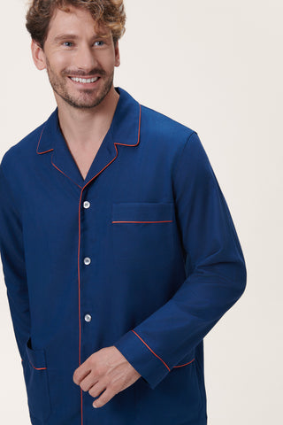 Premium Cotton Flannel Pajama Set - Navy Blue