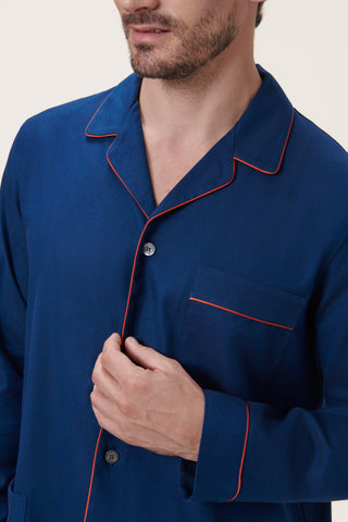 Premium Cotton Flannel Pajama Set - Navy Blue