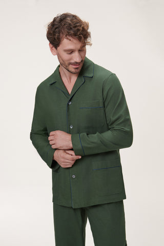 Premium Cotton Flannel Pajama Set - Moss Green