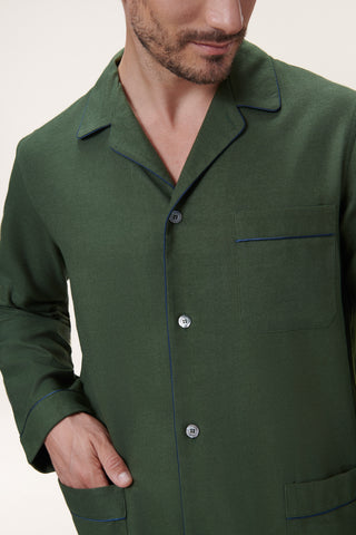 Premium Cotton Flannel Pajama Set - Moss Green