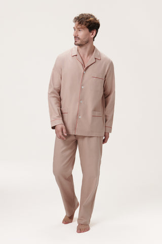 Premium Cotton Flannel Pajama Set - Sand