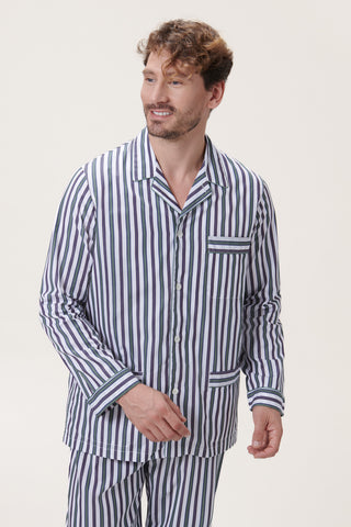 Cotton Pajama Set - Striped - Ink Blue and Forest Green