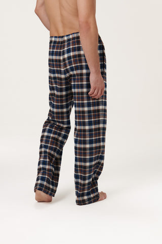 Premium Cotton Flannel Lounge Pants - Plaid - Navy and Brown
