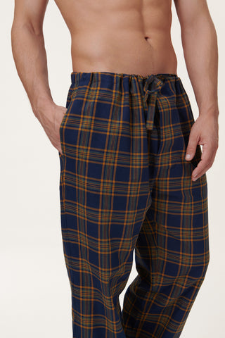 Premium Cotton Flannel Lounge Pants - Plaid - Midnight Blue