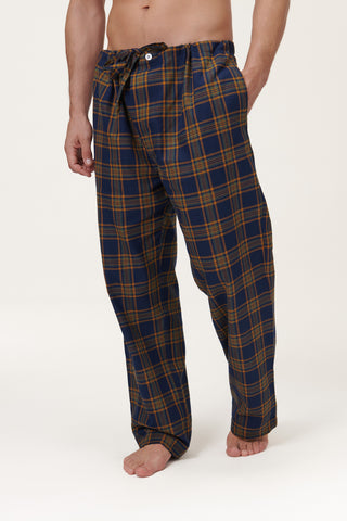 Premium Cotton Flannel Lounge Pants - Plaid - Midnight Blue