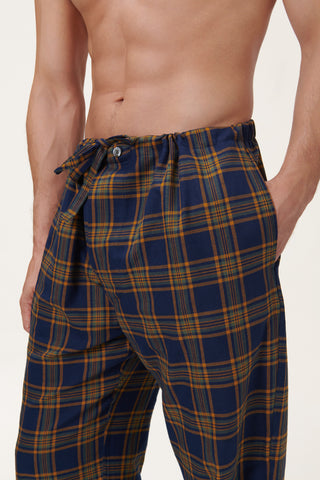 Premium Cotton Flannel Lounge Pants - Plaid - Midnight Blue