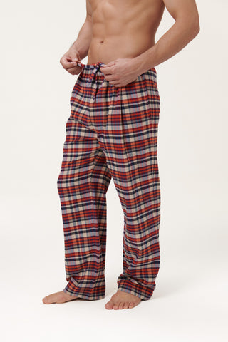 Premium Cotton Flannel Lounge Pants - Plaid - Rust