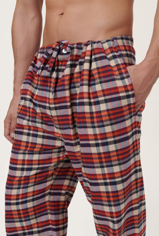 Premium Cotton Flannel Lounge Pants - Plaid - Rust
