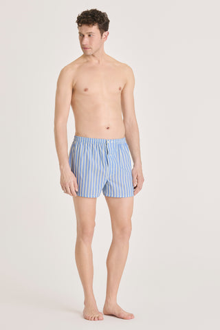 Ultra-Light Cotton Boxers - Pinstriped - Steel Blue and Limoncello