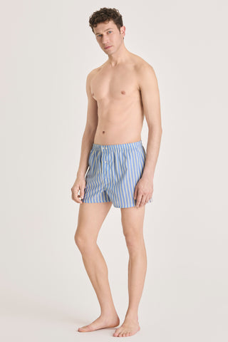 Ultra-Light Cotton Boxers - Pinstriped - Steel Blue and Limoncello