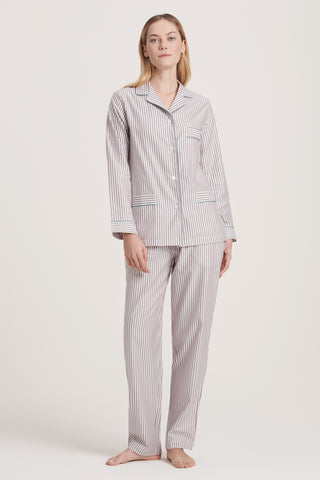 Soft Cotton Pajama Set - Striped - Mocha