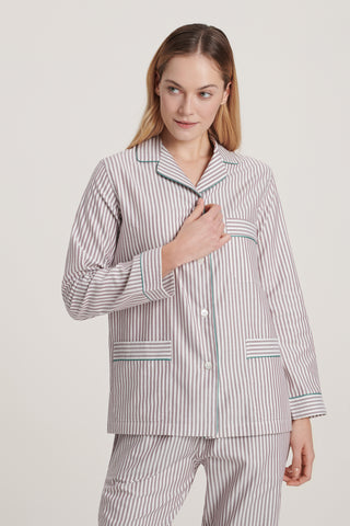 Soft Cotton Pajama Set - Striped - Mocha