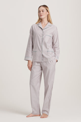 Soft Cotton Pajama Set - Striped - Mocha