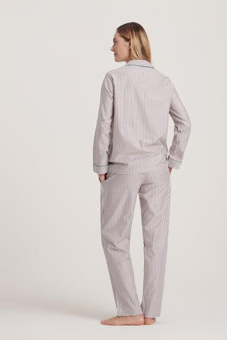 Soft Cotton Pajama Set - Striped - Mocha