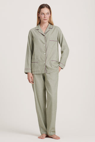 Cotton Flannel Pajama Set - Baby Houndstooth - Olive Green