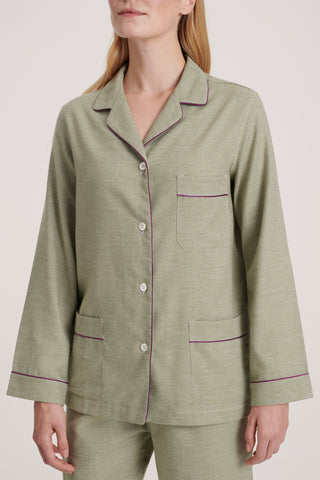 Cotton Flannel Pajama Set - Baby Houndstooth - Olive Green