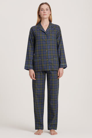 Cotton Pajama Set - Plaid - Brown and Olive Green