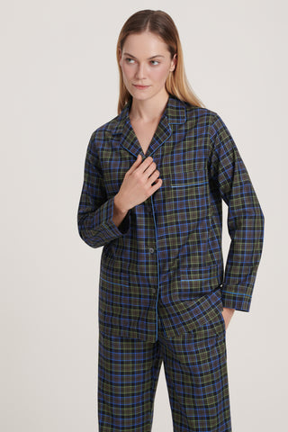 Cotton Pajama Set - Plaid - Brown and Olive Green
